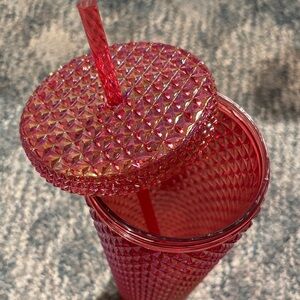 Pink Textured Tumbler with Straw